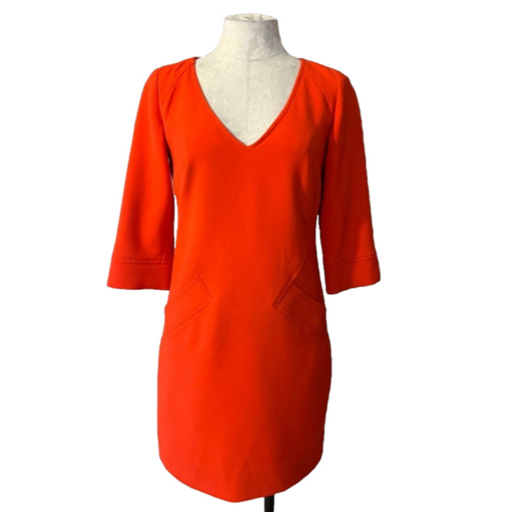 Trina Turk Dress 2 Career Church Red Orange V Neck 3/4 Long Sleeve - Picture 1 of 12